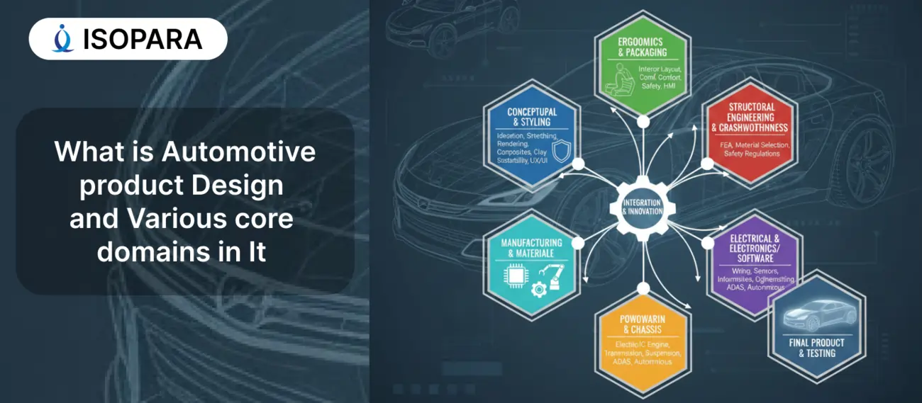 What are the core domains of automotive product design?